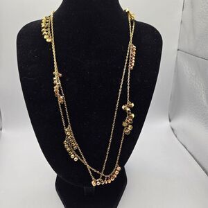 Michael Kors Gold-Tone Rose Gold-Tone  Double Strand Necklace Hexagonal Charm Ac